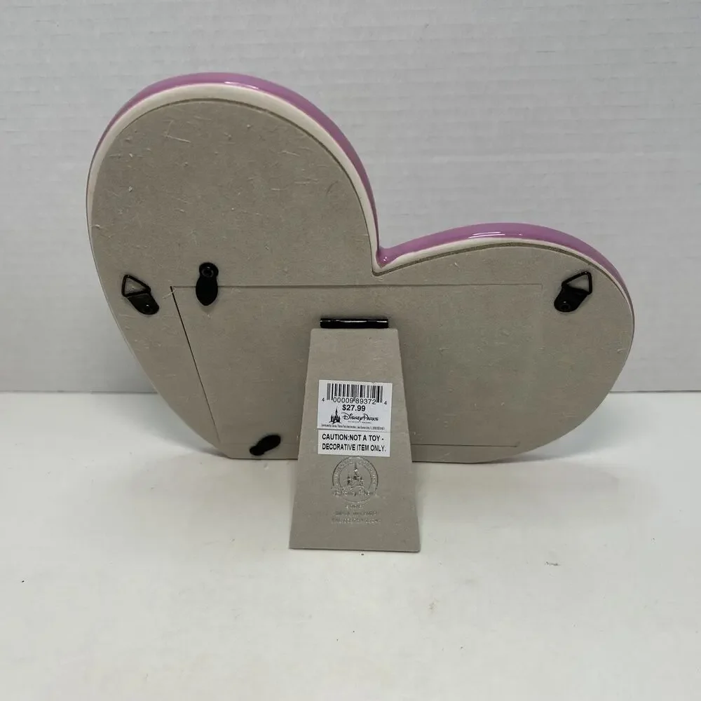 Minnie Mouse 4''x6'' Neon Pink Heart Shape Ceramic Photo Frame Disney Parks NWT